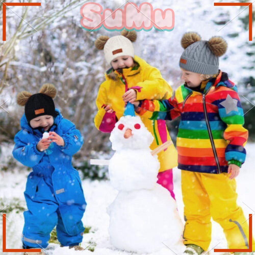 SUMU Mũ Len Beanie Mềm Mại Đính Quả Bông Cho Bé