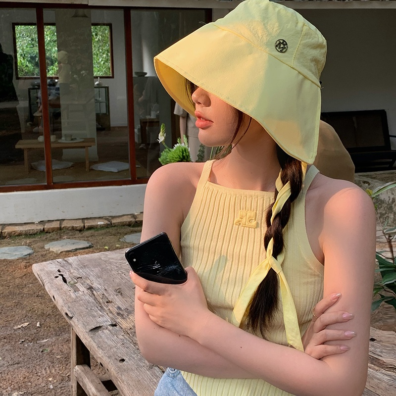 Mũ Bucket Chống Nắng Cột Dây Che Mặt Cỡ Nhỏ Thời Trang Xuân Hè Cho Nữ
