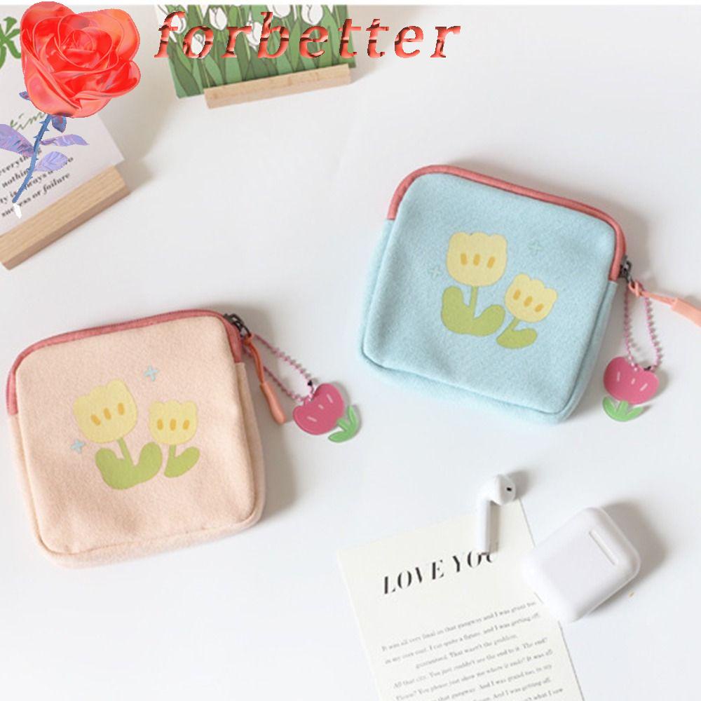 FORBETTER Túi Đựng Tiền Xu / Khăn Giấy / Son Môi Cỡ Nhỏ Họa Tiết Hoa Tulip Dễ Thương Tiện Dụng