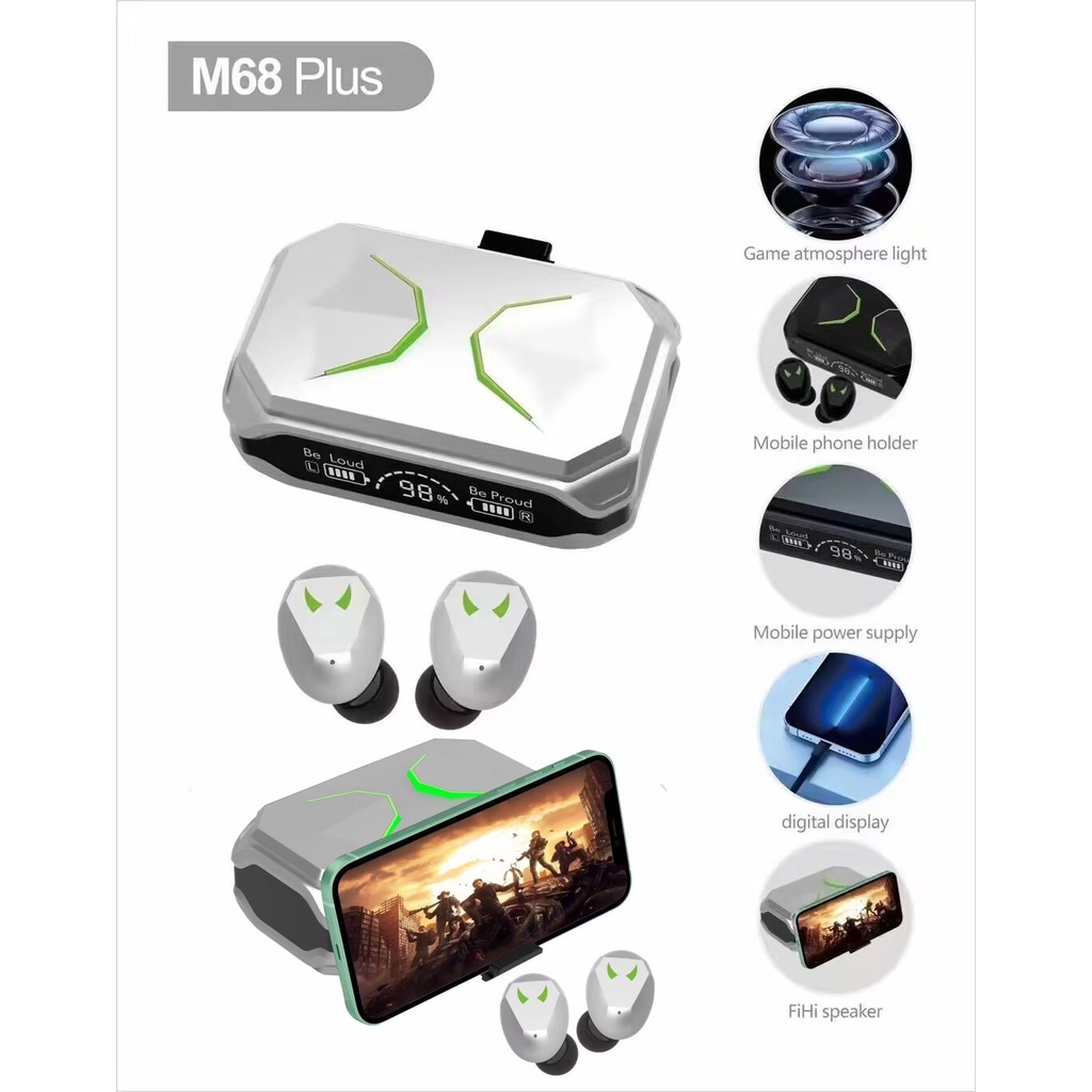 Tai Nghe Bluetooth Không Dây M68 Plus TWS Có Mic Kèm Giá Đỡ Điện Thoại