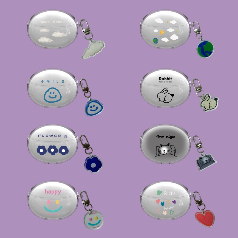 Vỏ Bảo Vệ Hộp Sạc Tai Nghe Bluetooth Không Dây OPPO Enco Free3 Bằng TPU Mềm Trong Suốt Kèm Móc Khóa Hoạt Hình