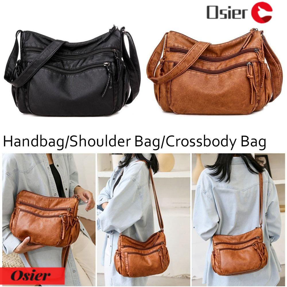OSIER1 Túi Xách Da PU Nhiều Ngăn Phong Cách Vintage Thời Trang