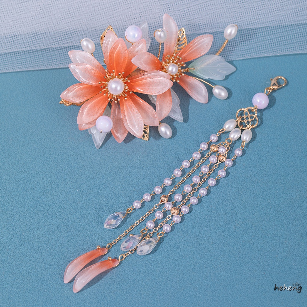 Kẹp Tóc Kim Loại Tráng Men Phong Cách Dân Tộc Đính Ngọc Trai Nhiều Màu Sắc Có