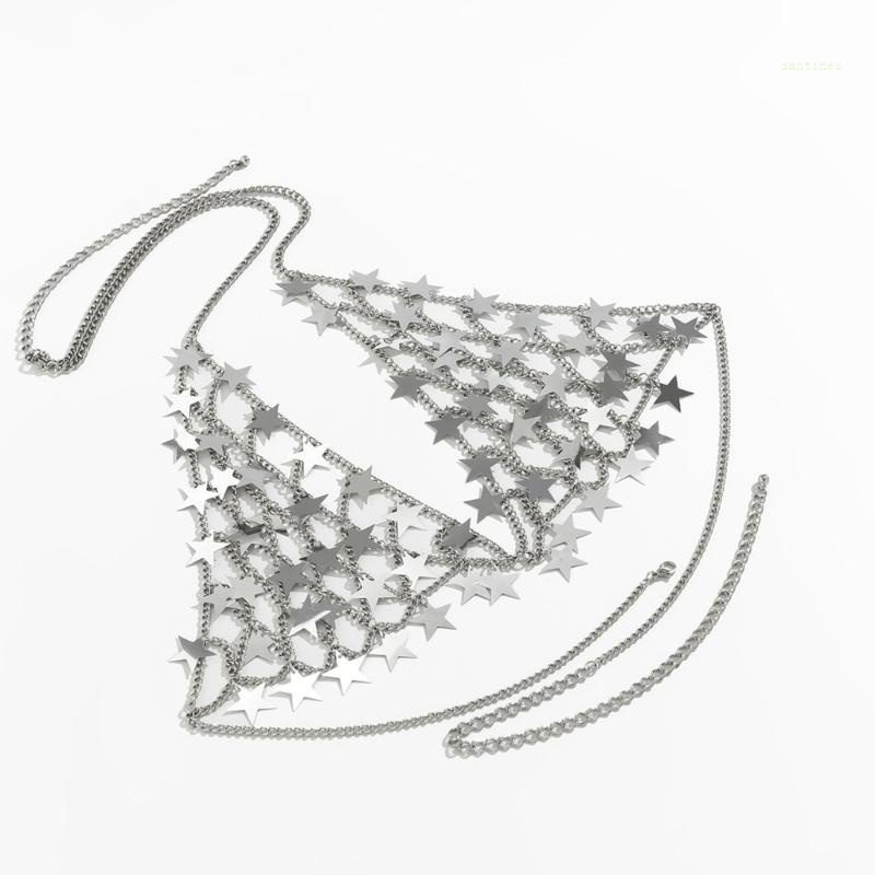 San * Áo Ngực Lưới Dây Xích Hình Ngôi Sao Màu Bạc Trang Trí Cơ Thể Mùa Hè Âu Mỹ Kèm Phụ Kiện Trang Sức