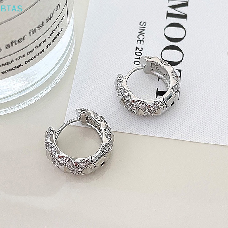 1 Đôi Bông Tai Tròn Đính Đá Zircon Lấp Lánh Thời Trang Cho Nữ