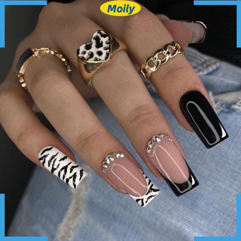 MOILYVN Bộ Móng Tay Giả Che Phủ Toàn Diện Đính Đá DIY