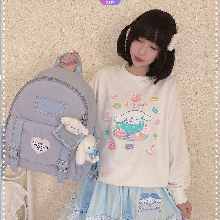 Ba Lô Vải Canvas Sức Chứa Lớn Có Khóa Kéo In Họa Tiết Hoạt Hình Sanrio Cinnamoroll My Melody Kuromi Dễ Thương Cho Nữ