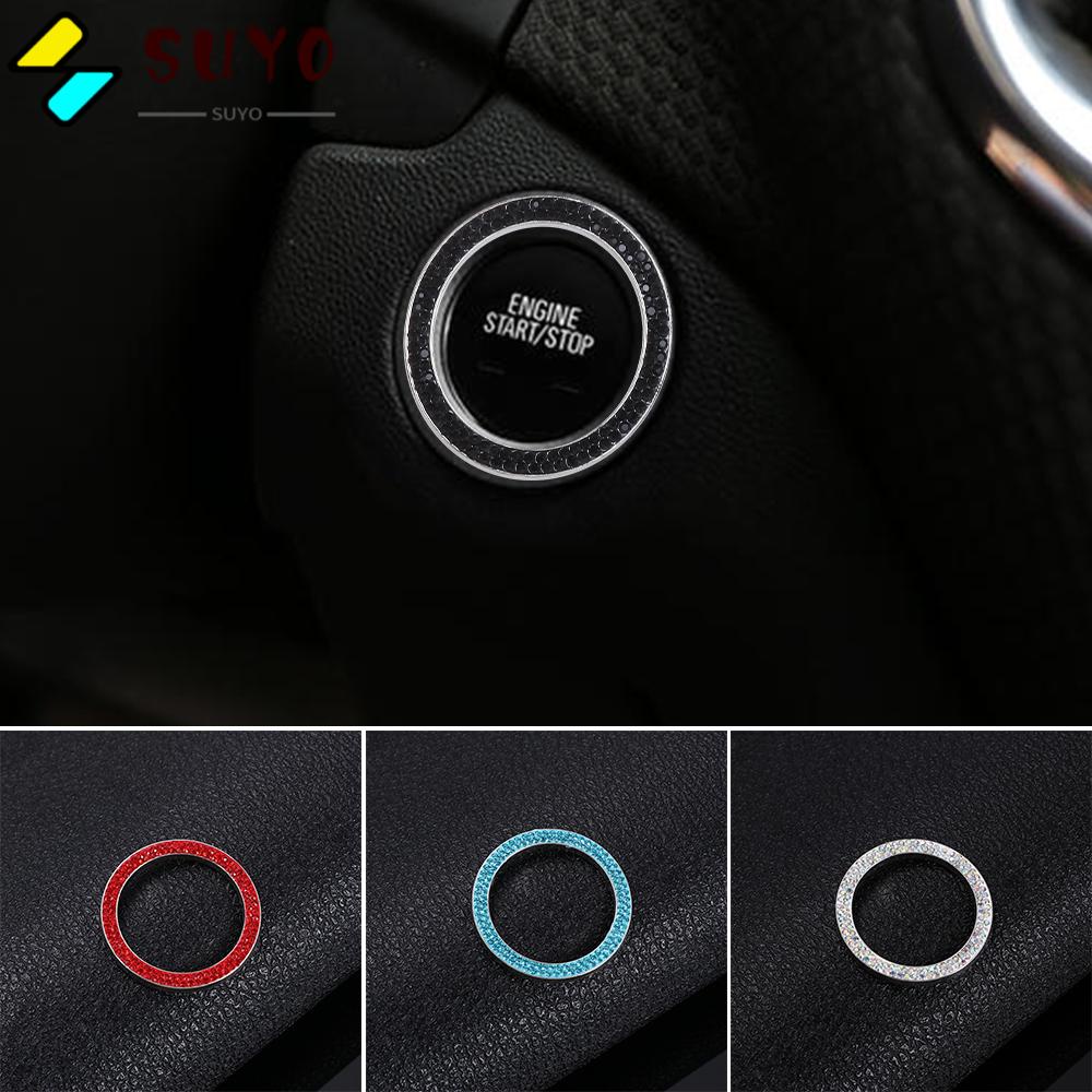 SUYO Ốp Nút Công Tắc Khởi Động Xe Hơi Hình Tròn Đính Đá Lấp Lánh Tiện Dụng