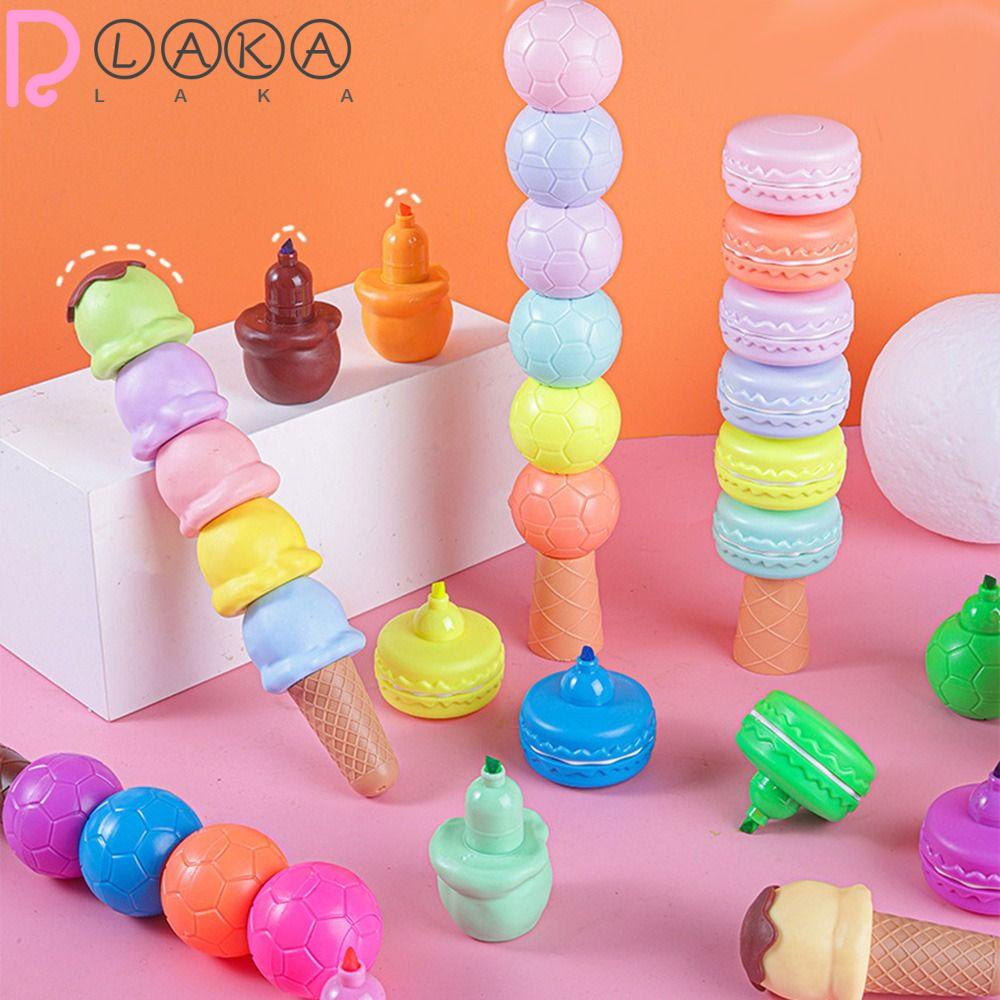 LAKAMIER Hộp Bút Dạ Quang Hình Quả Bóng / Kem / Macaron 5 Màu Sắc Làm Quà Tặng Cho Học Sinh / Văn Phòng