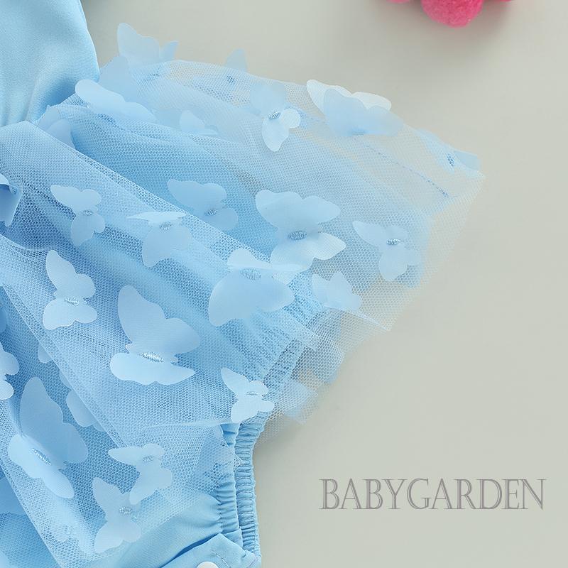 Bộ Áo Liền Quần Tay Phồng In Họa Tiết Bươm Bướm Kèm Băng Đô Dành Cho Bé Gái