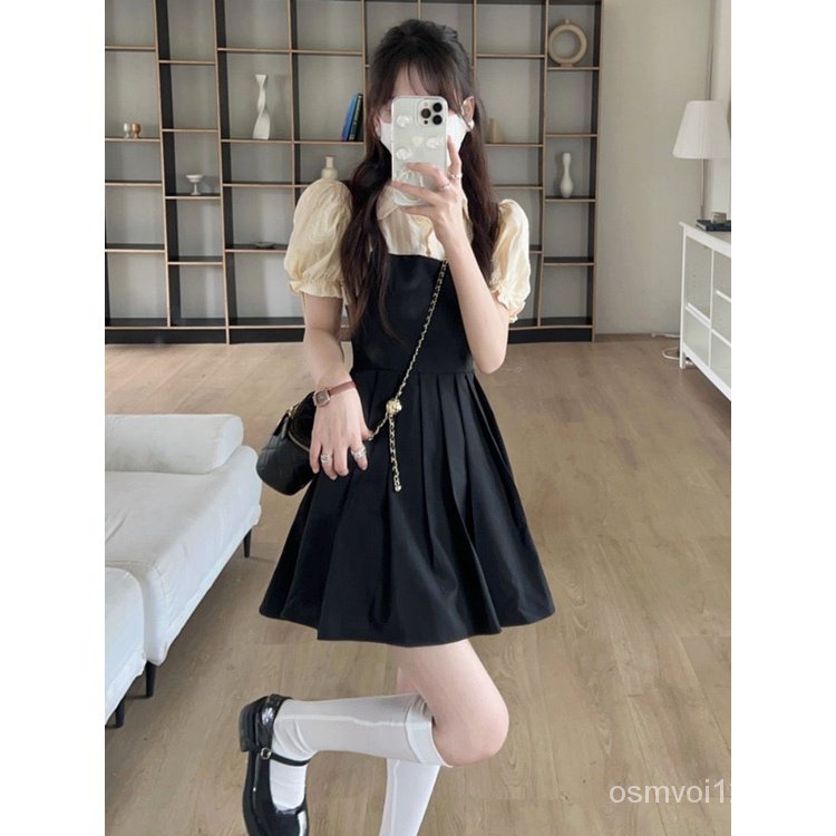 Hàng Có Sẵn Đầm Hai Mảnh Tay Phồng Phong Cách Retro Pháp Mùa Hè Mới Thanh Lịch Dành Cho Nữ