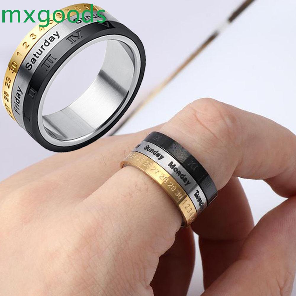 MXGOODS Nhẫn Nam Khắc Số La Mã Xoay Được Thời Gian Lịch Sáng Tạo