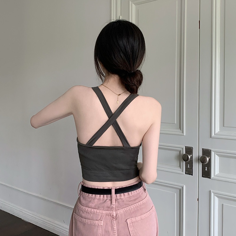 Áo Hai Dây Ôm Dáng Họa Tiết Kẻ Sọc Có Đệm Ngực Cho Nữ