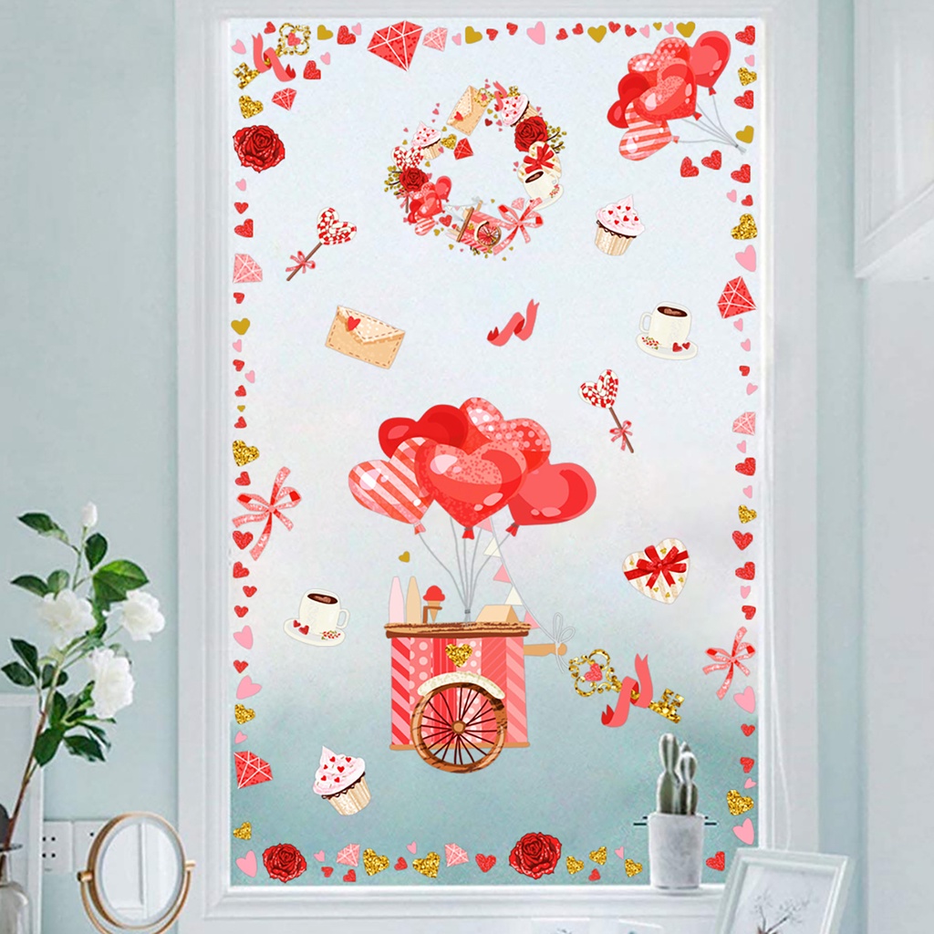 Bộ 2 Tấm Sticker Dán Kính Cửa Sổ DIY Nhiều Màu Sắc Trang Trí Cho Ngày Valentine