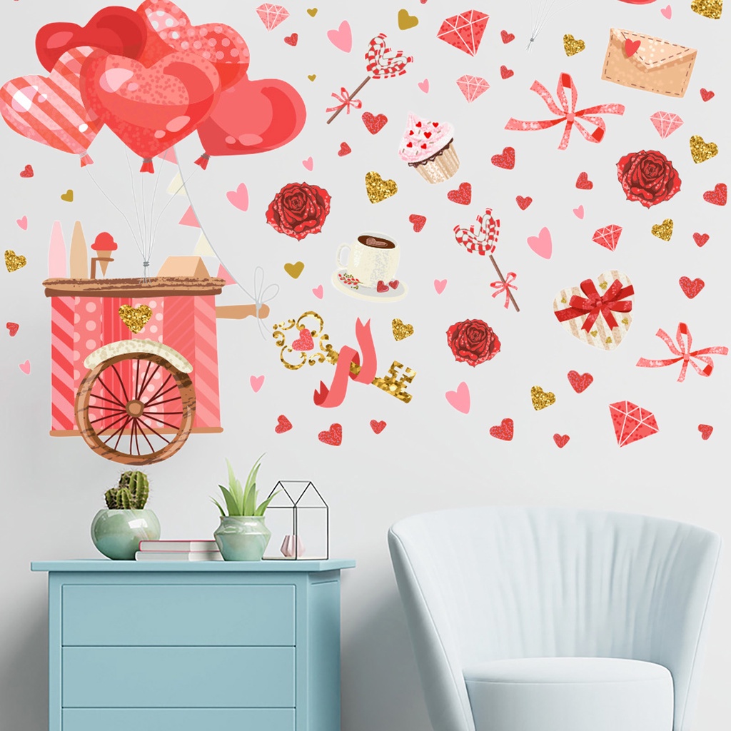 Bộ 2 Tấm Sticker Dán Kính Cửa Sổ DIY Nhiều Màu Sắc Trang Trí Cho Ngày Valentine