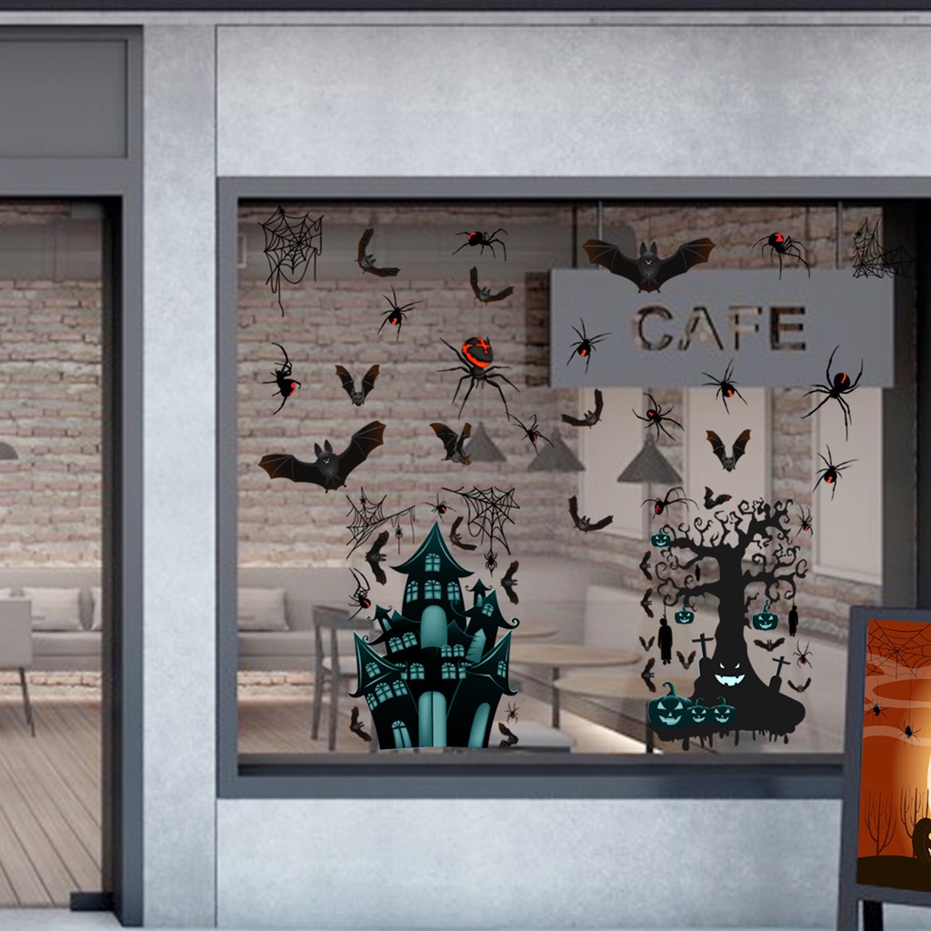 Set 4 Miếng Dán Tường Trang Trí In Hình Nhện 3D Phong Cách Halloween Có Thể Tháo Gỡ
