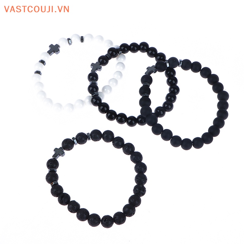 Vòng Tay Chuỗi Hạt Đá Hematite Tự Nhiên Mặt Thánh Giá Độc Đáo