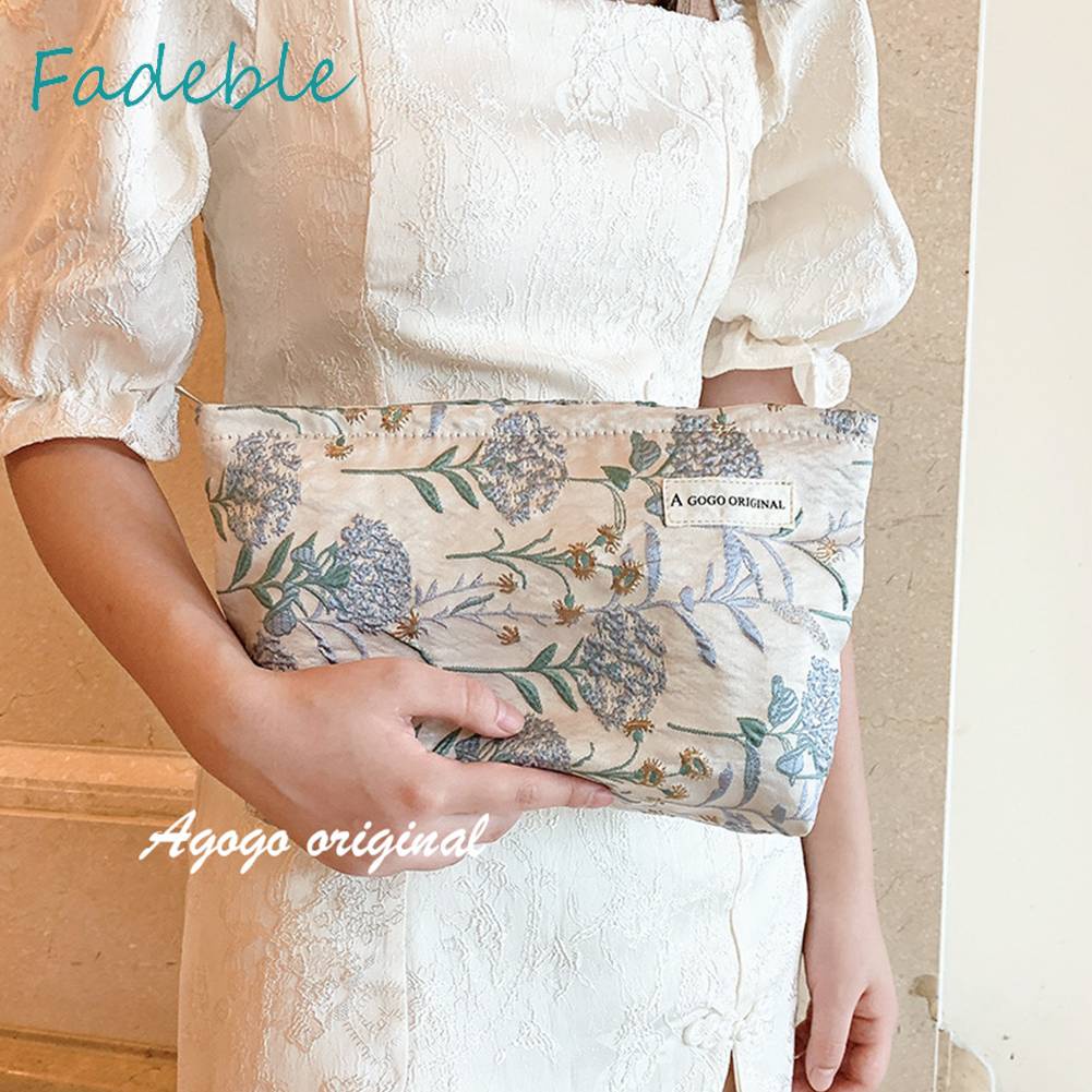 Túi Đựng Mỹ Phẩm Catton Sức Chứa Lớn Họa Tiết Hoa Dành Cho Nữ