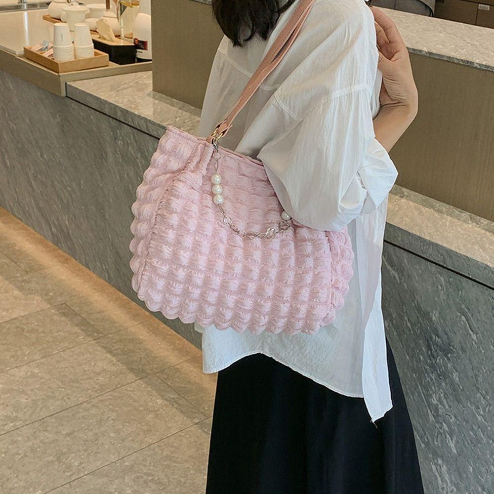 FALLFORBEAUTY Túi Xách Đeo Vai Cỡ Lớn Họa Tiết Kẻ Sọc Thời Trang Cho Nữ