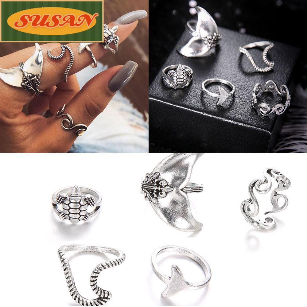 SUSANS Set 5 Nhẫn Đeo Giữa Ngón Tay Phong Cách Boho