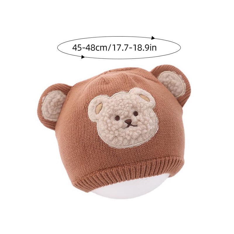 Mũ Beanie Dệt Kim Thêu Họa Tiết Tai Gấu Hoạt Hình Dễ Thương Giữ Ấm Mùa Thu Đông Cho Bé Trai Và Gái