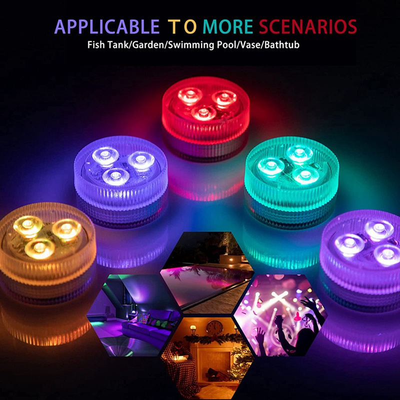 Set 5 Đèn Led RGB Nhiều Màu Chống Thấm Nước Kèm Điều Khiển Từ Xa Và Cốc Hút Tiện Dụng