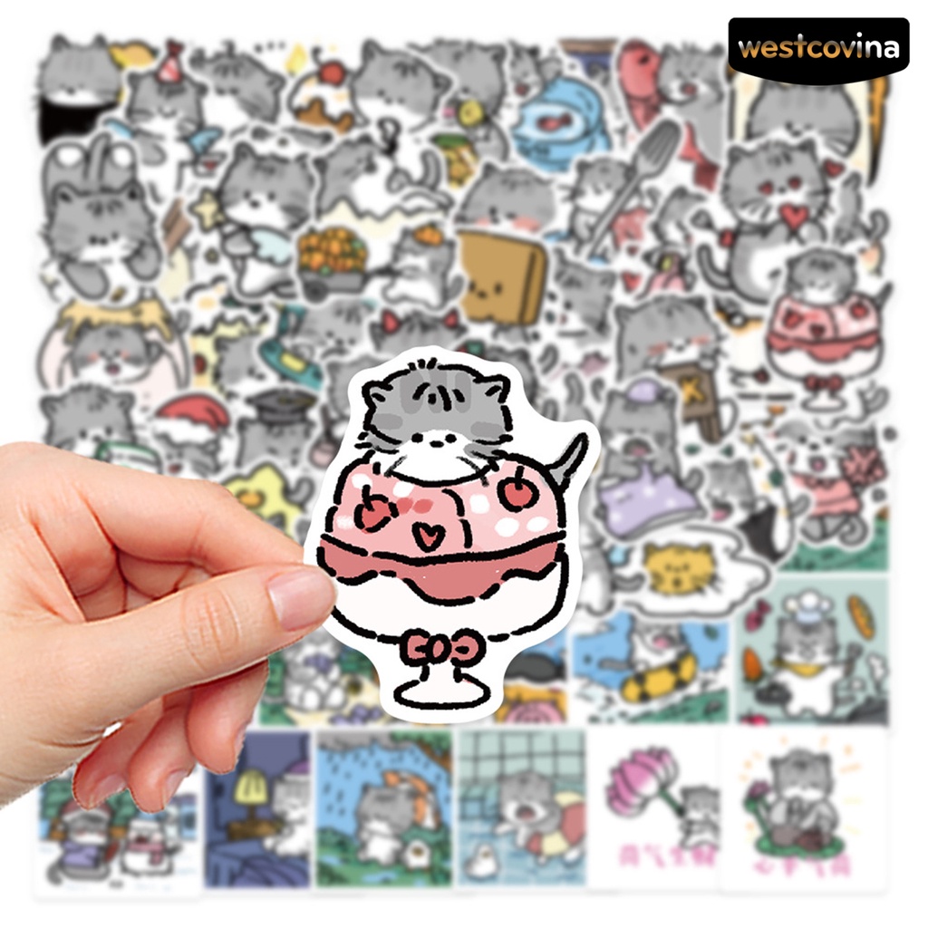 [WSTN]✎Bộ 60 Miếng Dán PVC Chống Thấm Nước Tự Dính Hình Mèo Hoạt Hình Dễ Thương Có Thể Tháo Gỡ Trang Trí Vali