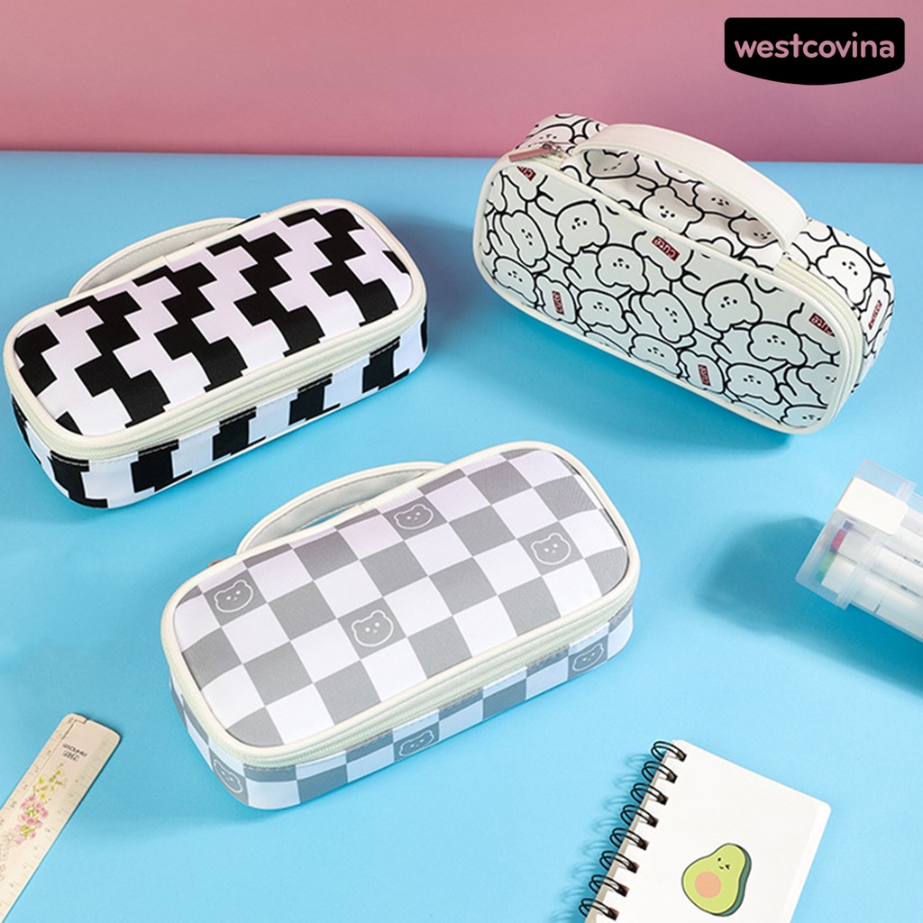 [WSTN]✎Túi Đựng Bút Bằng Vải Có Tay Cầm Và Khóa Kéo Phong Cách Cổ Điển