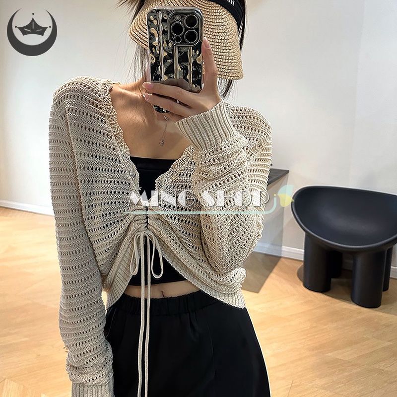 Áo Croptop Dệt Kim Mỏng Tay Ngắn Màu Trơn Thời Trang Mùa Hè Cho Nữ