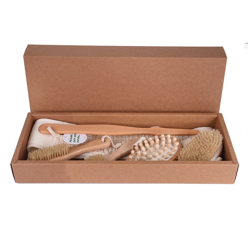 Bộ 5 Bàn Chải Tắm Cán Gỗ Tự Nhiên Làm Sạch Da, Chà Lưng Tắm Tẩy Tế Bào Chết, Gậy Tắm Massage Cơ Thể Body Cực Sạch Loại I
