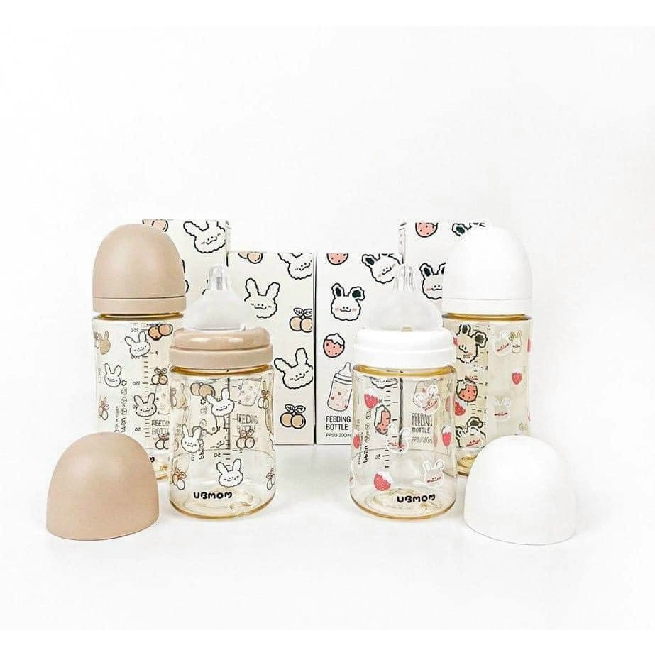 Bình sữa Ubmom họa tiết Hàn Quốc chất liệu PPSU dung tích 200/280ml cho bé tặng kèm tay cầm