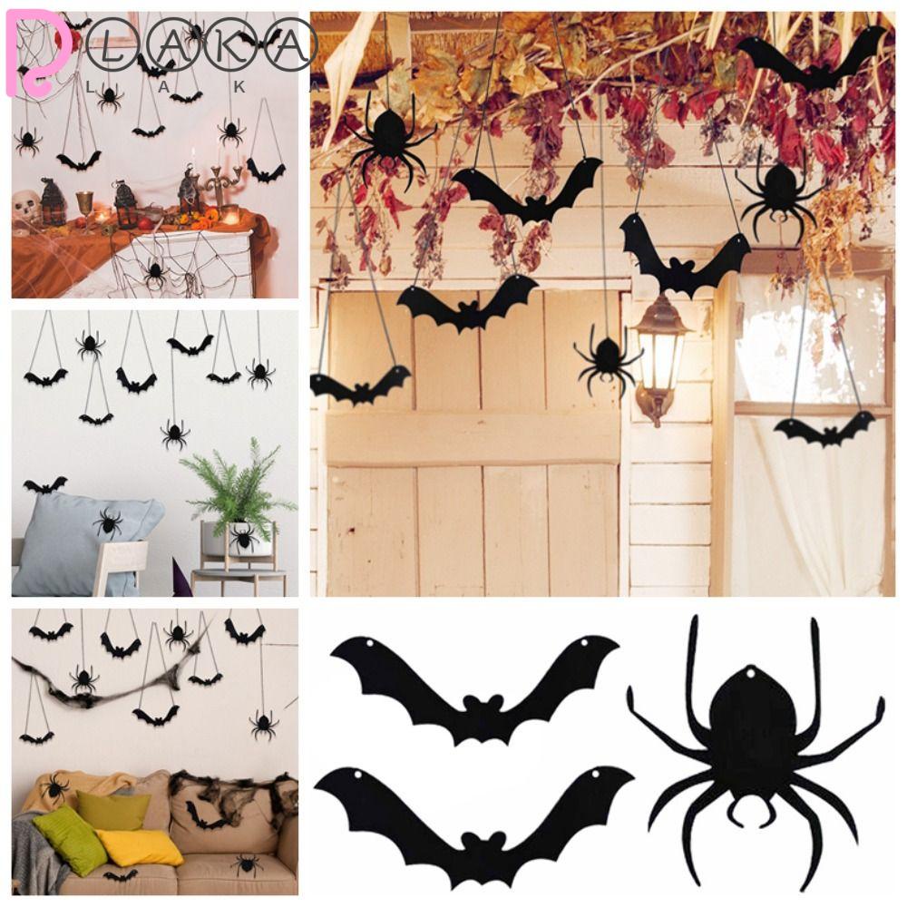 LAKAMIER Set 14 Phụ Kiện Treo Trang Trí Halloween Hình Dơi Bằng Vải Không Dệt Màu Đen