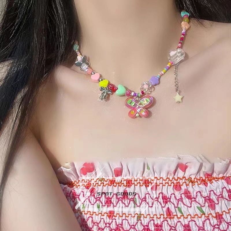 Dopamine Vòng cổ Xỏ Hạt Nhiều Màu Sắc Mặt Hình Bướm Dễ Thương Ngọt Ngào Cho Chị Em Gái