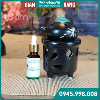 Đèn xông tinh dầu đốt nến 3 chân màu đen - hàng gốm sứ chất lượng,an toàn - BÁT TRÀNG - XƯỞNG GỐM VIỆT