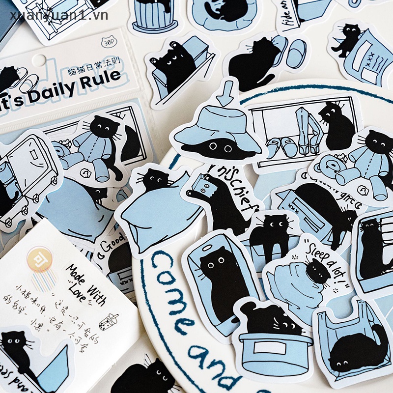 Set 30 Sticker Hình Mèo Đen Dễ Thương Dùng Để Trang Trí Sổ Tay