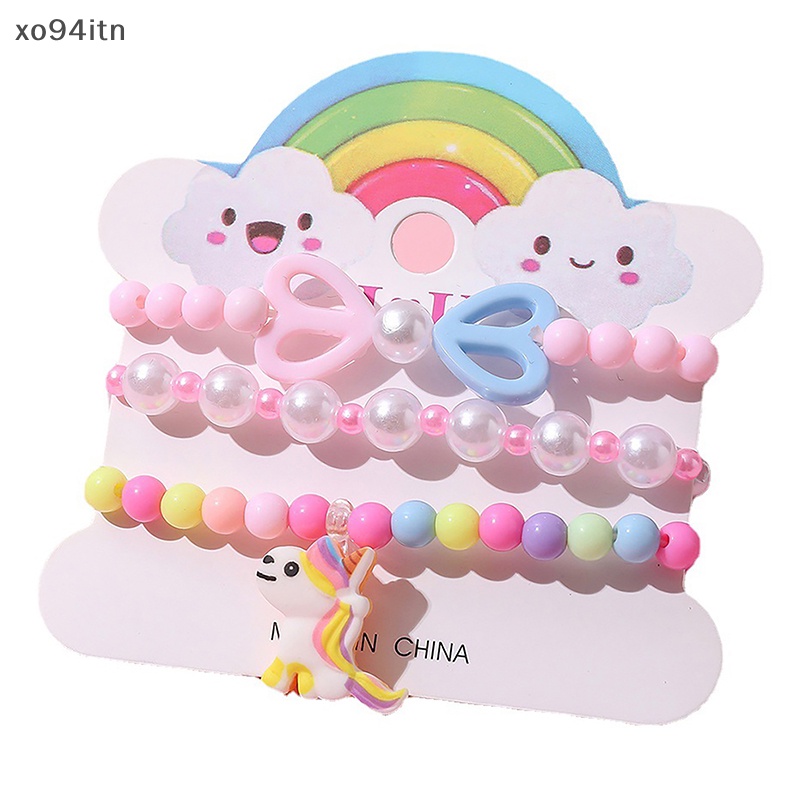 Set 3 Vòng Tay Hạt Xâu Chuỗi Hình Kỳ Lân Hoạt Hình Nhiều Màu Sắc Cho Bé