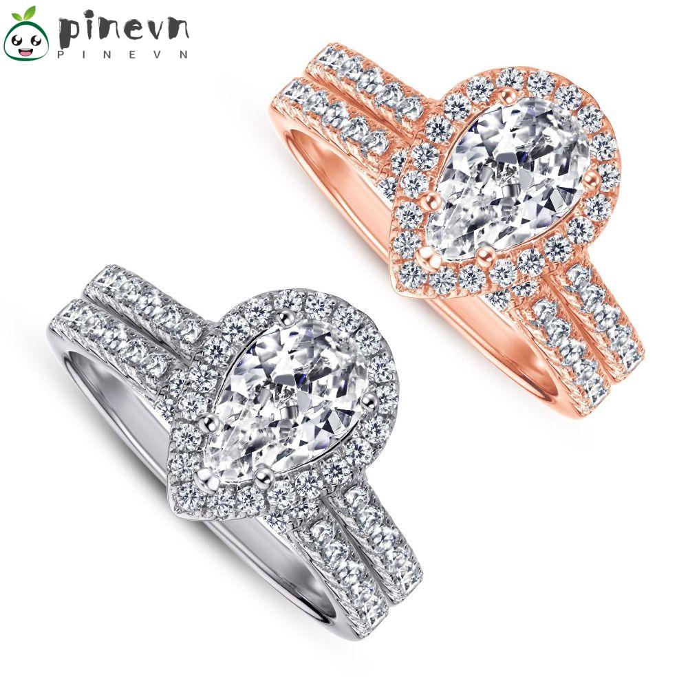 PINEVN Nhẫn Đính Đá Hình Giọt Nước Sang Trọng