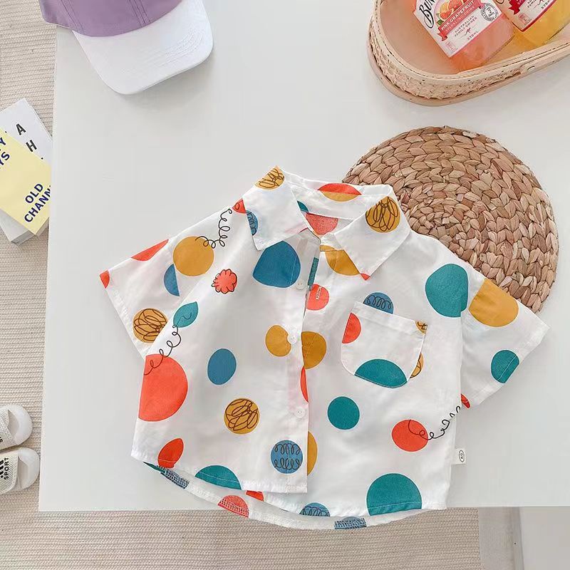 90-140cm Bé Trai Mùa Hè Áo Sơ Mi Hoa Tay Ngắn Phong Cách Mới Trẻ Em Hoạt Hình Thường Ngày Ve Áo Sơ Mi Bé Trai Đẹp Trai Top Mỏng