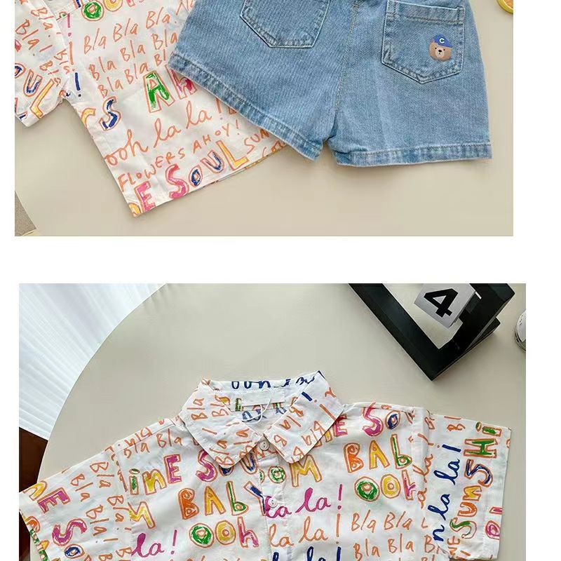 90-140cm Bé Trai Mùa Hè Áo Sơ Mi Hoa Tay Ngắn Phong Cách Mới Trẻ Em Hoạt Hình Thường Ngày Ve Áo Sơ Mi Bé Trai Đẹp Trai Top Mỏng
