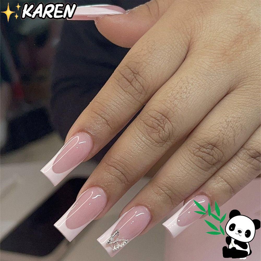 KAREN Bộ Móng Tay Giả Ống Nước Trung Bình Đầu Vuông Che Phủ Toàn Diện Thời Trang Cho Nữ