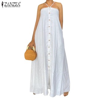 Zanzea Nữ Dây Đeo Sundress Ngày Lễ Tiệc Cổ Chữ A Ống Váy