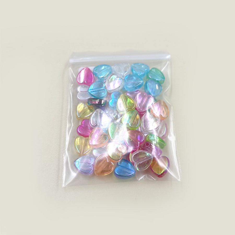 Set 50 Hạt Charm Hình Trái Tim Nhiều Màu Sắc Kính