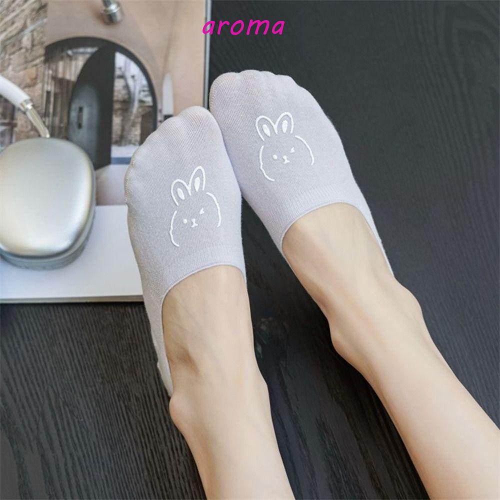 AROMA Đôi Vớ Thuyền Chống Trượt Thoáng Khí In Hình Thỏ Dễ Thương