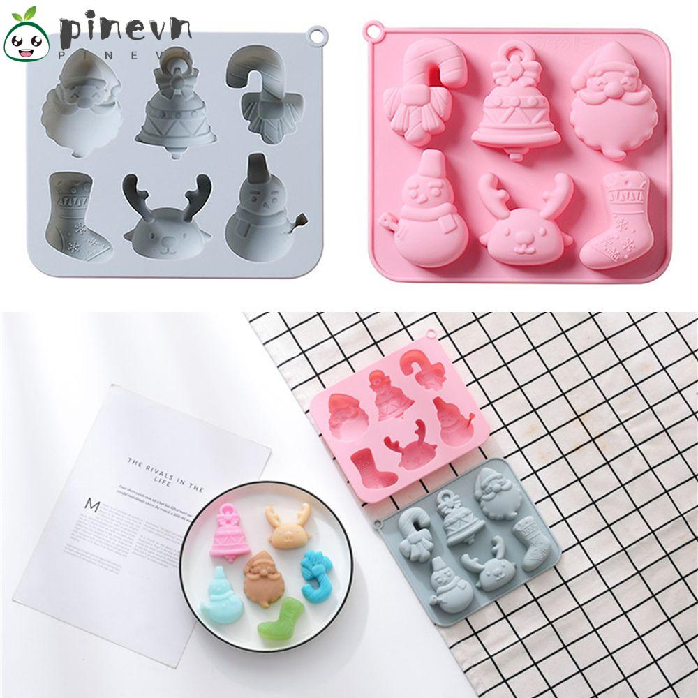 PINEVN Khuôn Silicone Làm Bánh &amp; Xà Phòng 6 Ngăn Hình Người Tuyết &amp; Chuông