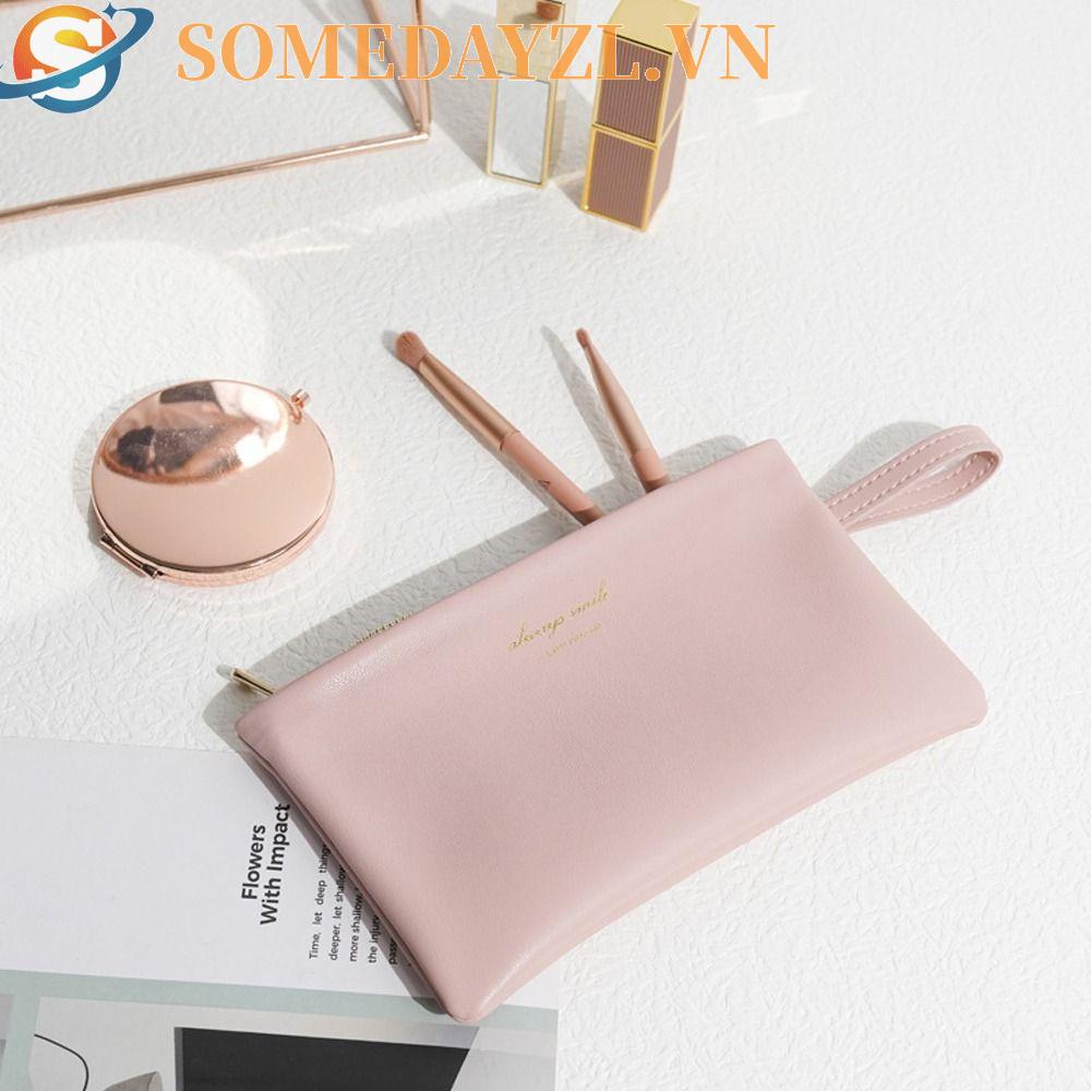 SOMEDAYZL Túi Da PU Đựng Mỹ Phẩm In Chữ / Son Môi Có Khóa Kéo Thời Trang Cho Nam Và Nữ