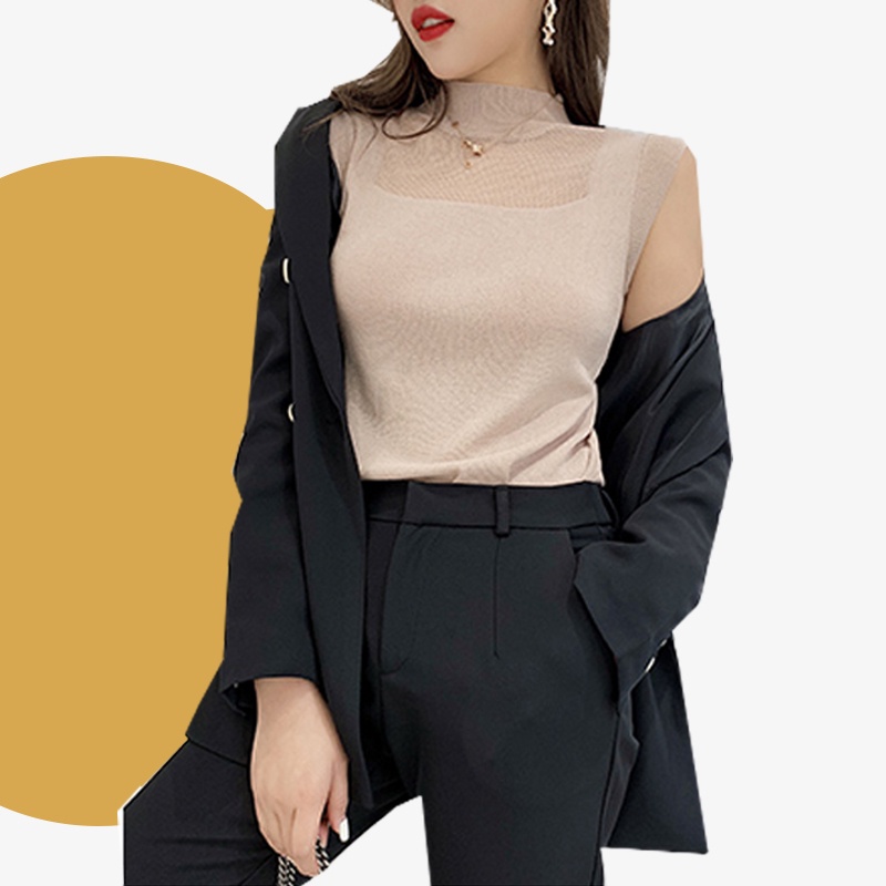 Áo Dệt Kim Sát Nách Cổ Lọ Dáng Ôm Co Giãn Thời Trang Mùa Hè Phong Cách Hàn Quốc Cho Nữ Có 9 Màu