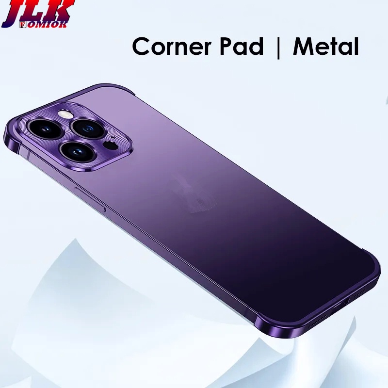 Luxury Lens Protector Metal Corner Pad Case For iPhone 15 13 14 Pro Max Plus Camera Protection Rimless Cover Phone Accessories