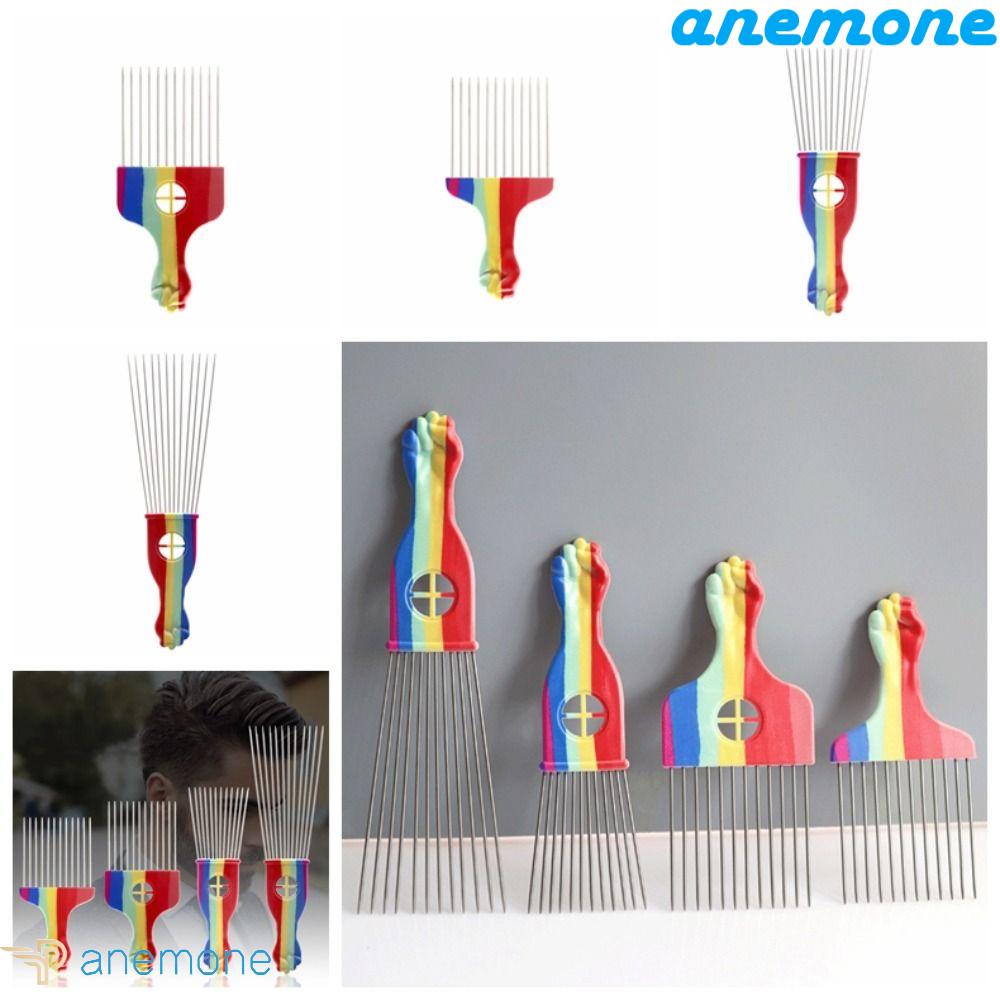 ANEMONE Lược Chải Tóc Răng Rộng Bằng Kim Loại Màu Cầu Vồng Chăm Sóc Tóc Chuyên Nghiệp