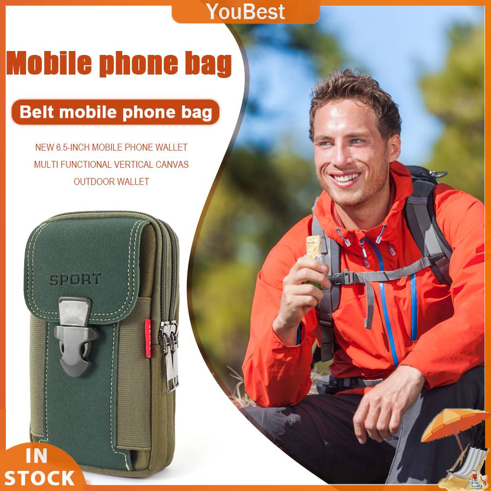 Portable Mobile Phone Pouches Multi-function Men Canvas Waist Belt Bum Bag Running Pouch Travel Camping