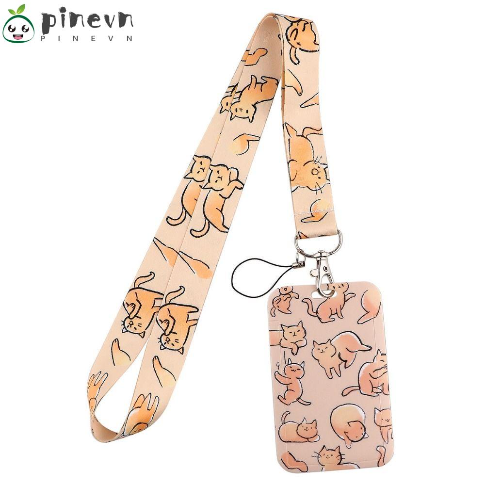 PINEVN Móc Khóa Hình Mèo Dacron Màu Cam Có Dây Đeo Thẻ ID Cho Văn Phòng